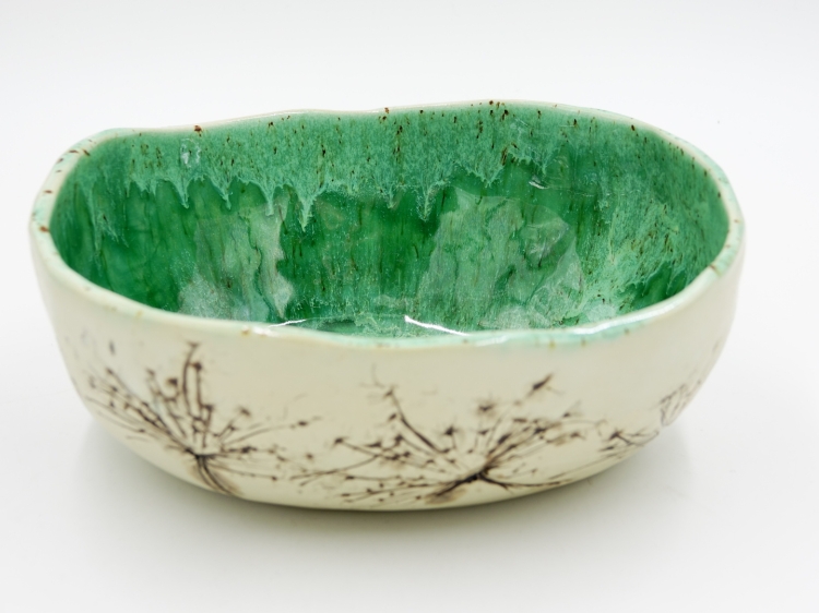 miska PLANTE Dessimo podłużna zielona nakrapiana ceramiczna